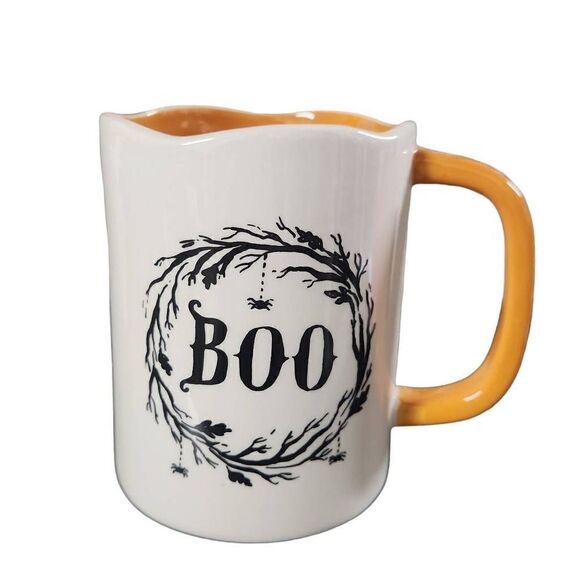 Booville by Magenta Halloween Orange Black Boo Scalloped Top Coffee Mug - Picture 1 of 6